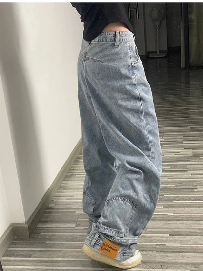 Ins Fashion American Retro Baggy High Waisted Jeans