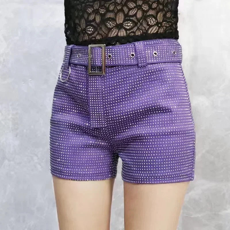 2025 Rhinestone Shorts Women Wide Leg Shorts High