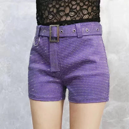 2025 Rhinestone Shorts Women Wide Leg Shorts High