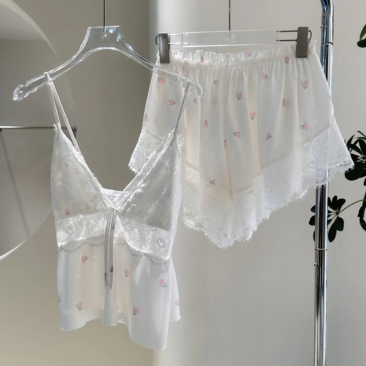 Summer Women Pajamas Lingerie Two Piece Lace