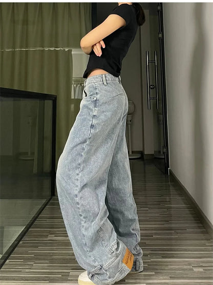 Ins Fashion American Retro Baggy High Waisted Jeans