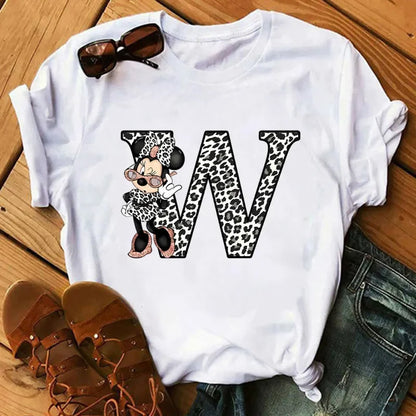 26 Letter Printed Women T-shirts Disney 2025 New Top
