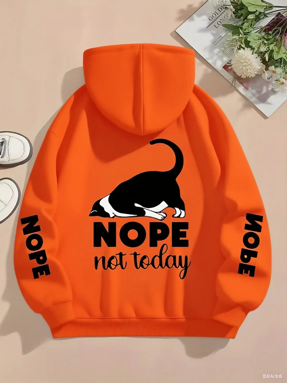 Nope Not Today Prints Hoodies Womens Cute Cat
