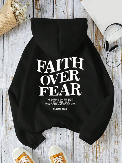 Casual Women's Hoodies Faith Over Fear Letter Printing