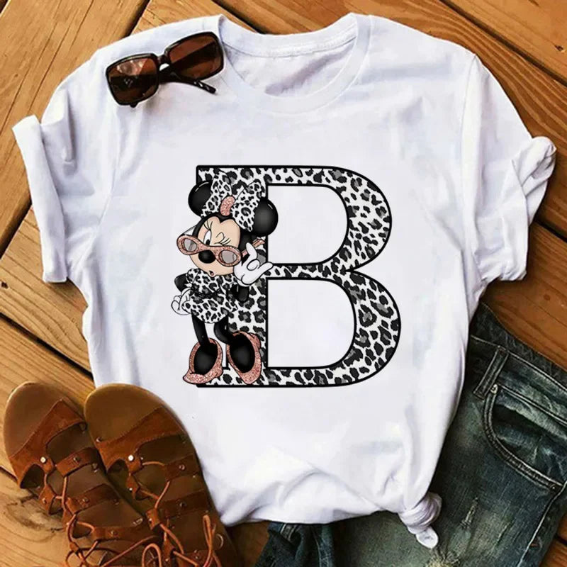 26 Letter Printed Women T-shirts Disney 2025 New Top
