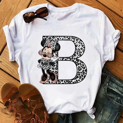 26 Letter Printed Women T-shirts Disney 2025 New Top