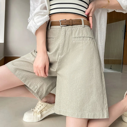 Summer Cotton and Linen Women's Wide Leg Shorts