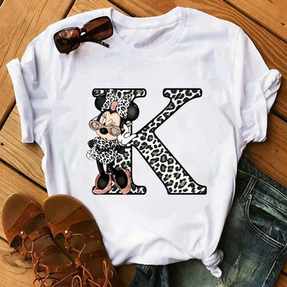 26 Letter Printed Women T-shirts Disney 2025 New Top