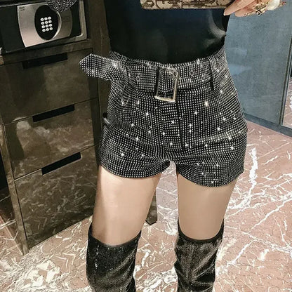 2025 Rhinestone Shorts Women Wide Leg Shorts High
