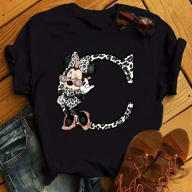 26 Letter Printed Women T-shirts Disney 2025 New Top