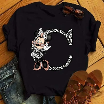 26 Letter Printed Women T-shirts Disney 2025 New Top