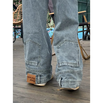 Ins Fashion American Retro Baggy High Waisted Jeans