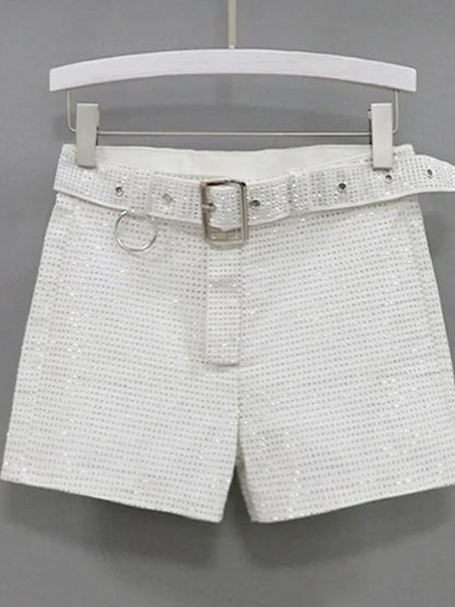 2025 Rhinestone Shorts Women Wide Leg Shorts High