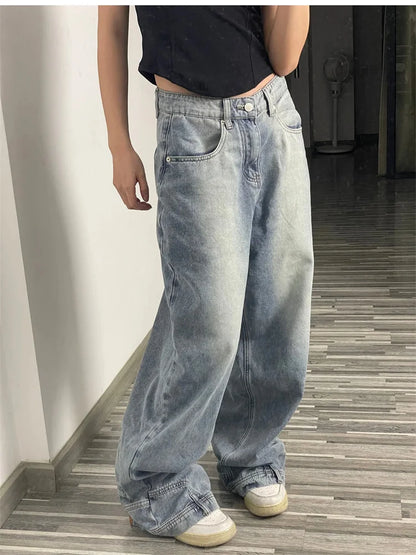 Ins Fashion American Retro Baggy High Waisted Jeans
