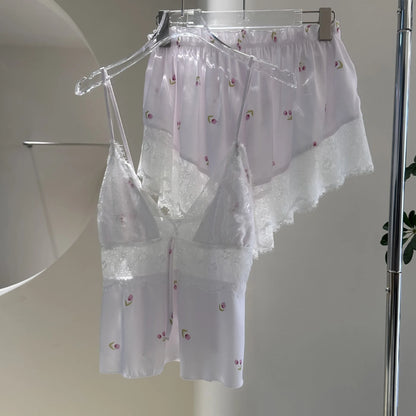 Summer Women Pajamas Lingerie Two Piece Lace