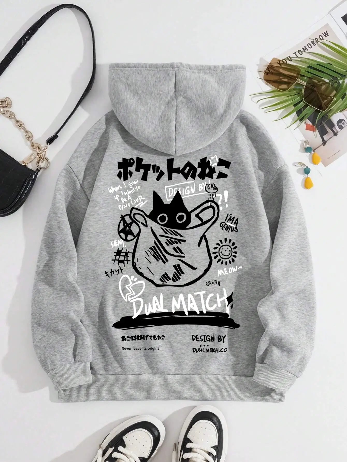 Cute Cat Cartoon Printed Sweatshirt Women Harajuku