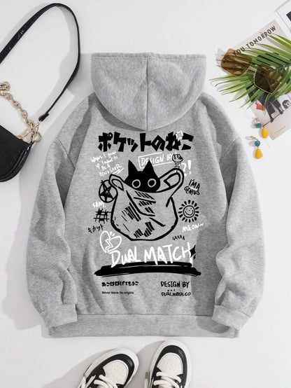 Cute Cat Cartoon Printed Sweatshirt Women Harajuku