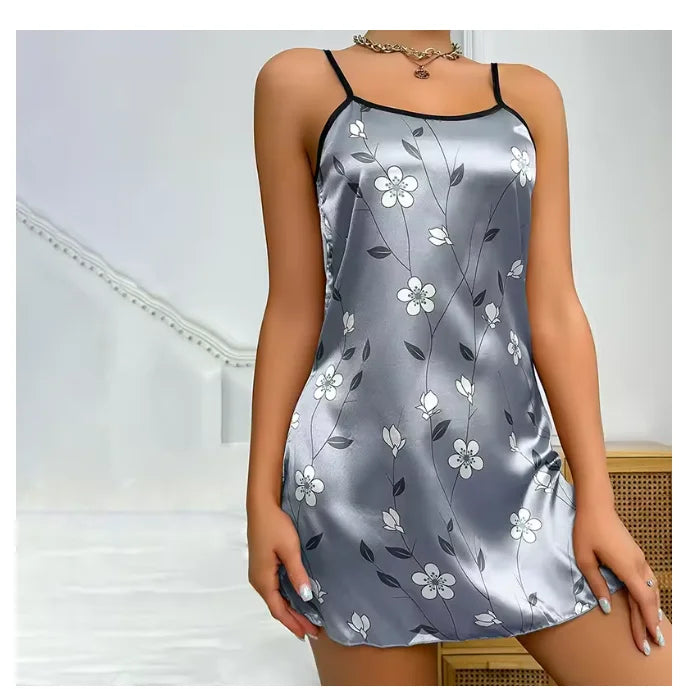 Women's Sleepwear Summer Floral Print Satin Nightgown