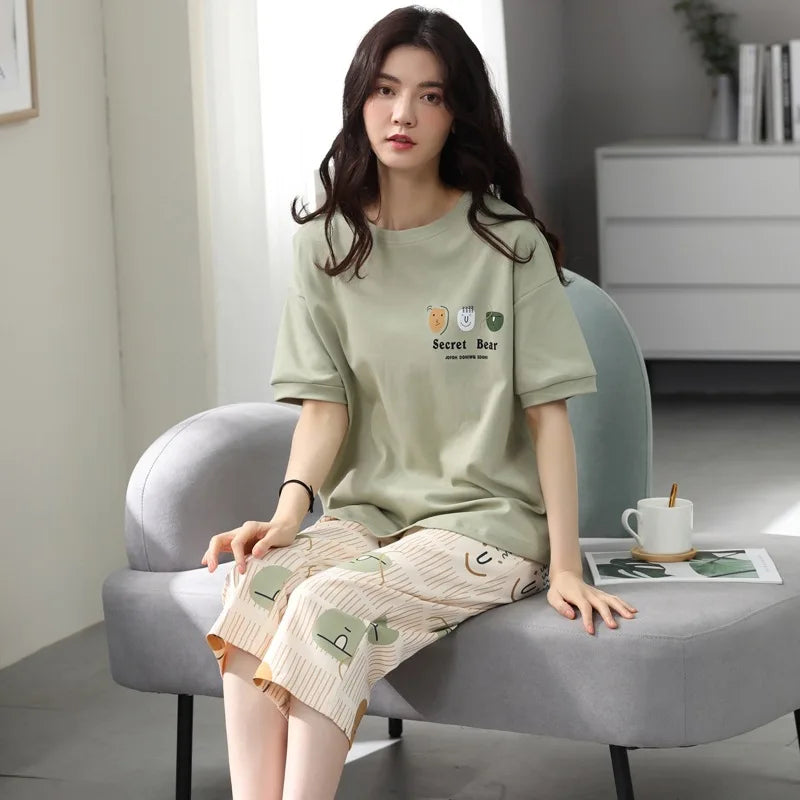 Summer Ladies Pajamas Loungewear Set Women's Summer