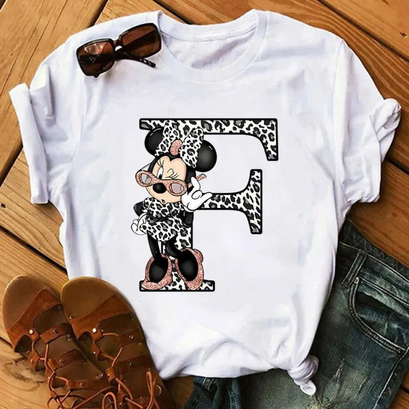 26 Letter Printed Women T-shirts Disney 2025 New Top