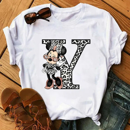 26 Letter Printed Women T-shirts Disney 2025 New Top