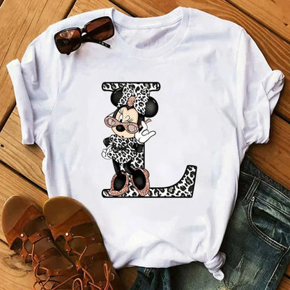 26 Letter Printed Women T-shirts Disney 2025 New Top