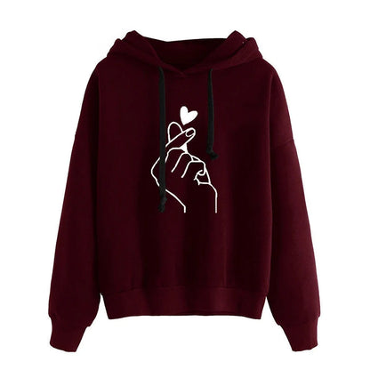 Autumn Fleece Hoodie Solid Color Finger Heart Hooded