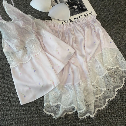 Summer Women Pajamas Lingerie Two Piece Lace