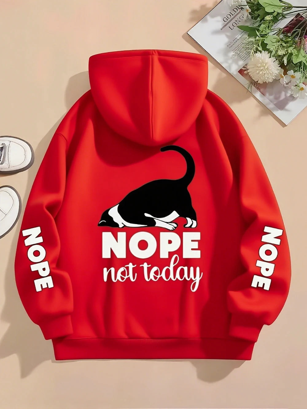 Nope Not Today Prints Hoodies Womens Cute Cat