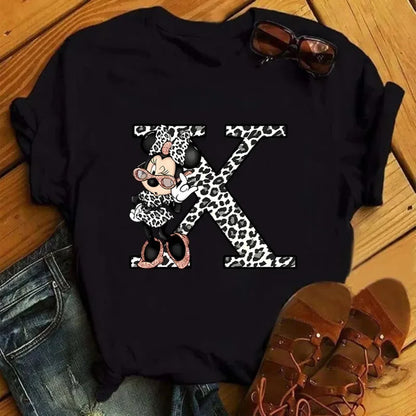 26 Letter Printed Women T-shirts Disney 2025 New Top