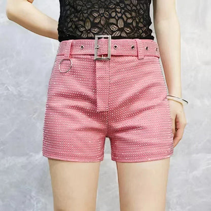 2025 Rhinestone Shorts Women Wide Leg Shorts High