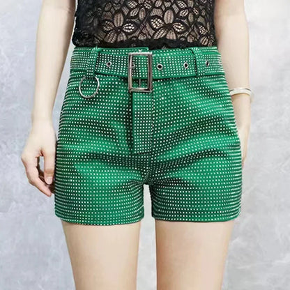 2025 Rhinestone Shorts Women Wide Leg Shorts High