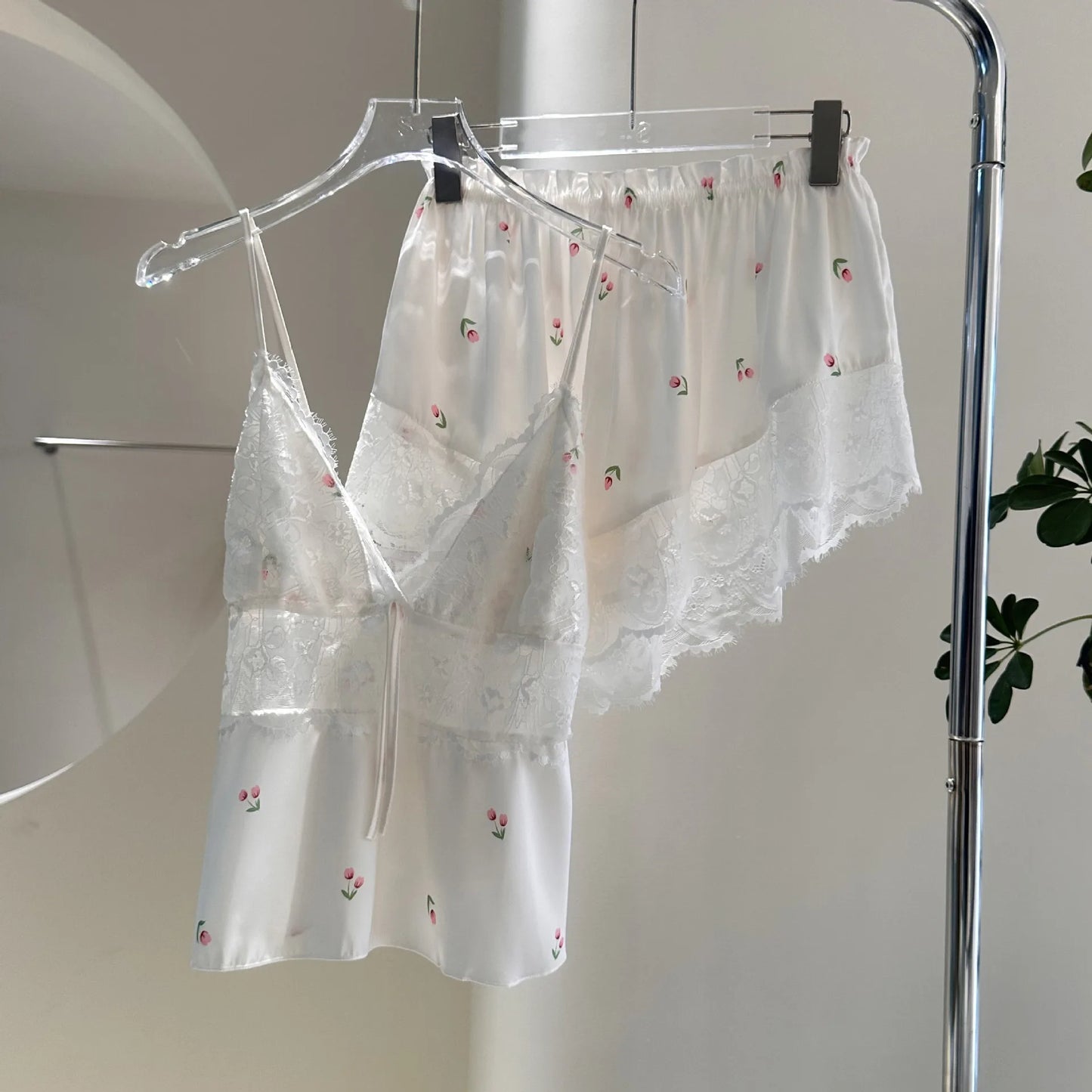 Summer Women Pajamas Lingerie Two Piece Lace