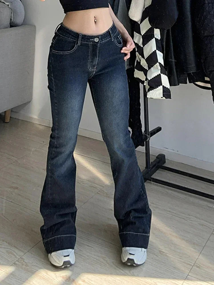 Kalevest Y2K High Street Low Rise Jeans Blue Women