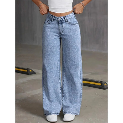 Denim Wide Leg Jeans High waisted  Bow Embroidered