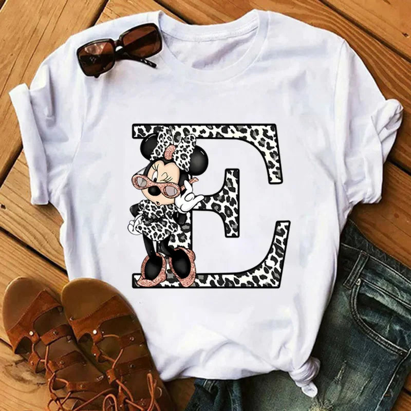 26 Letter Printed Women T-shirts Disney 2025 New Top