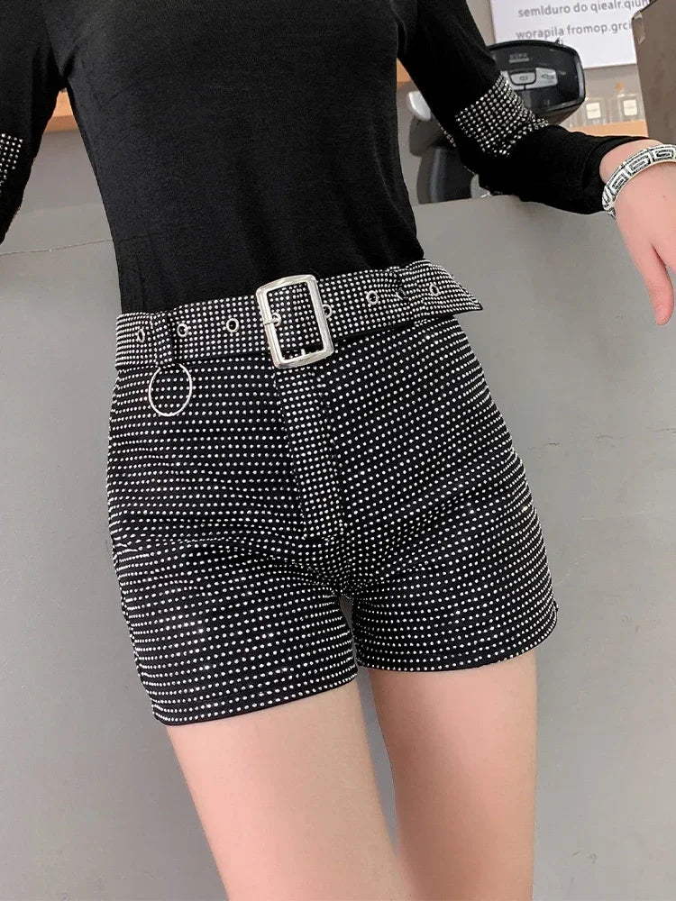 2025 Rhinestone Shorts Women Wide Leg Shorts High