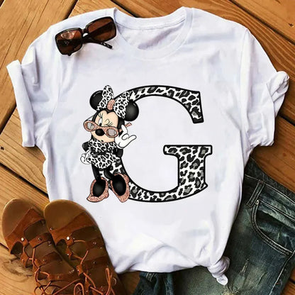26 Letter Printed Women T-shirts Disney 2025 New Top