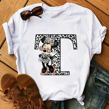 26 Letter Printed Women T-shirts Disney 2025 New Top