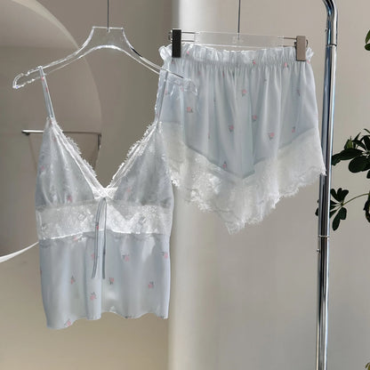 Summer Women Pajamas Lingerie Two Piece Lace