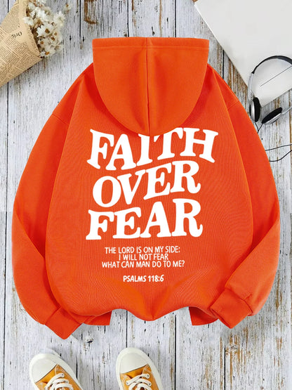 Casual Women's Hoodies Faith Over Fear Letter Printing