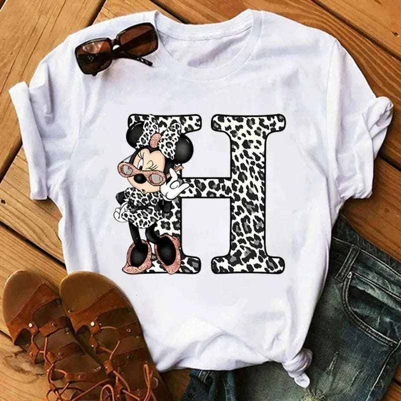 26 Letter Printed Women T-shirts Disney 2025 New Top