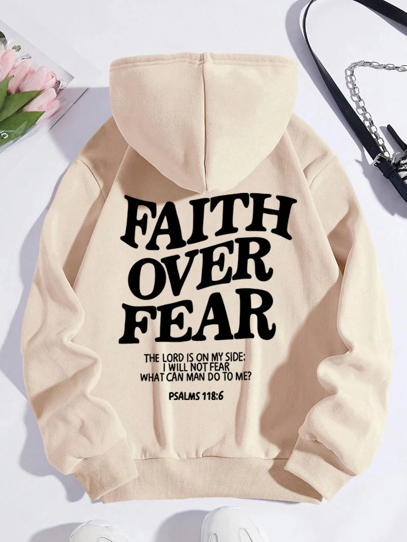 Casual Women's Hoodies Faith Over Fear Letter Printing