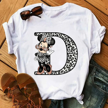 26 Letter Printed Women T-shirts Disney 2025 New Top