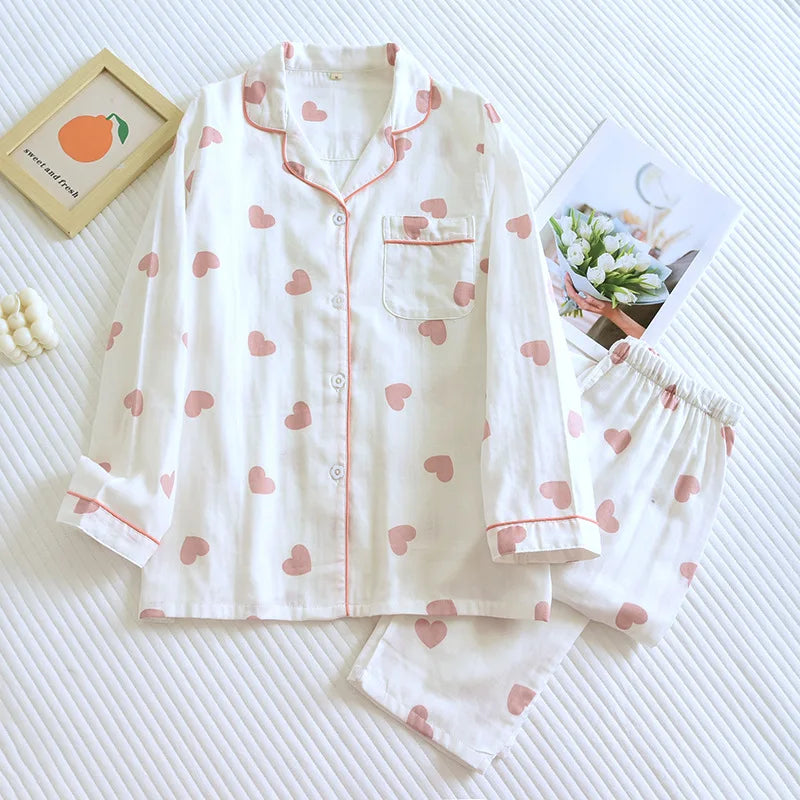 New Spring and Autumn Pajama Set Women's 100% Cotton