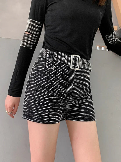 2025 Rhinestone Shorts Women Wide Leg Shorts High