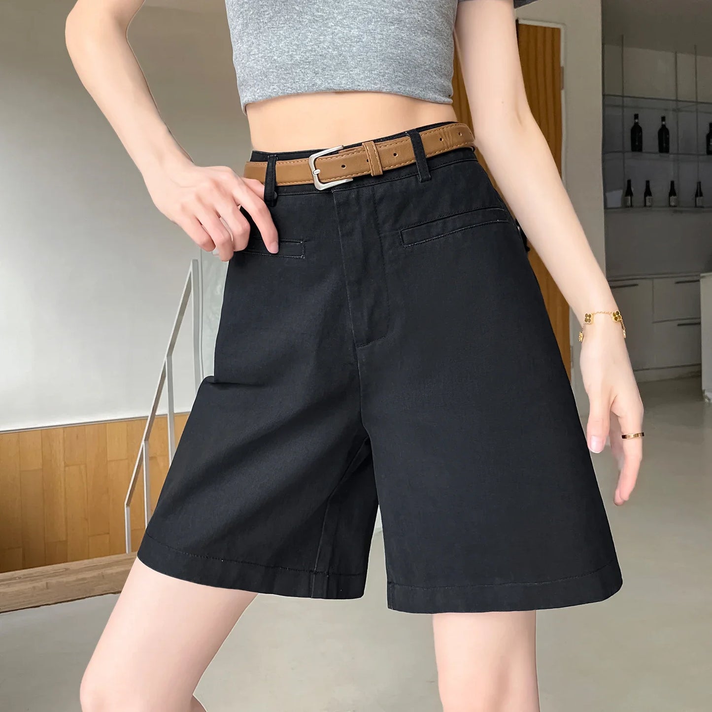 Summer Cotton and Linen Women's Wide Leg Shorts