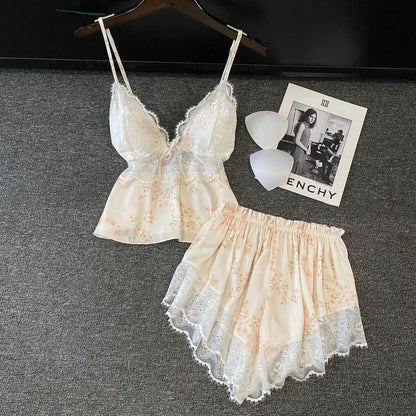 Summer Women Pajamas Lingerie Two Piece Lace