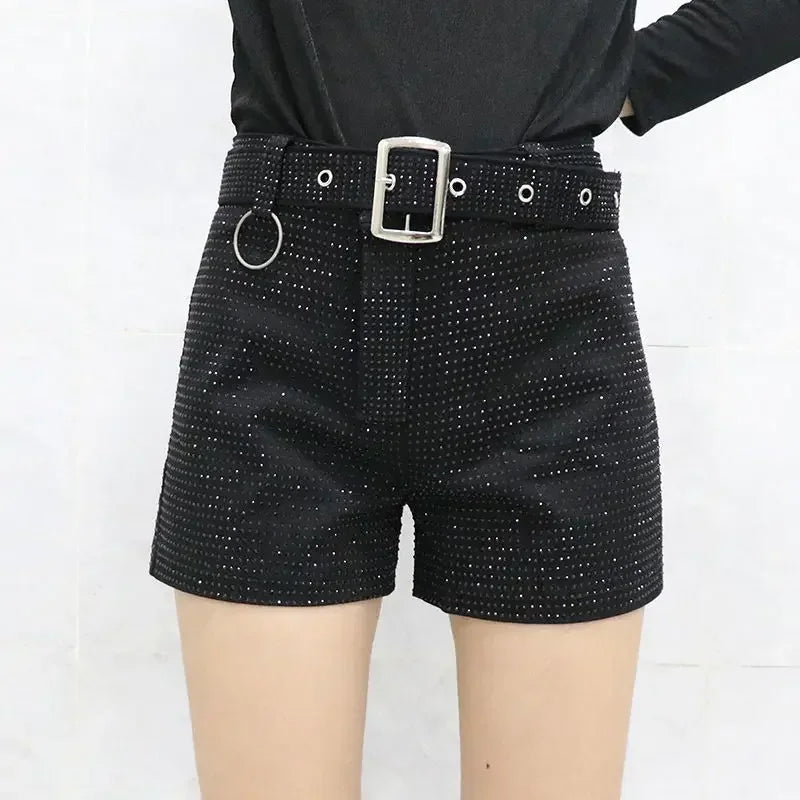 2025 Rhinestone Shorts Women Wide Leg Shorts High