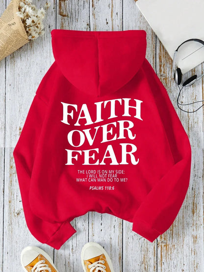 Casual Women's Hoodies Faith Over Fear Letter Printing